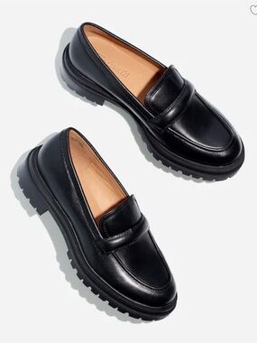 Madewell The Bradley Lugsole Etrusco Leather Black Loafers size 8.5 $158